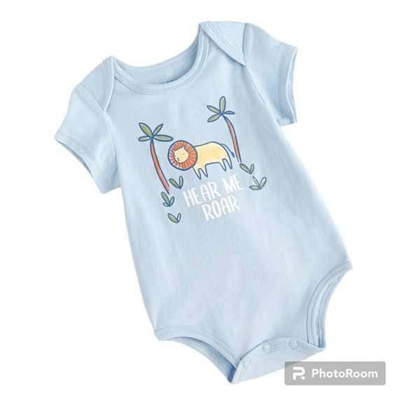 Baby Onesie Blue “Hear Me Roar” Lion Print - Short Sleeve - Infant Bodys… - Picture 1 of 4